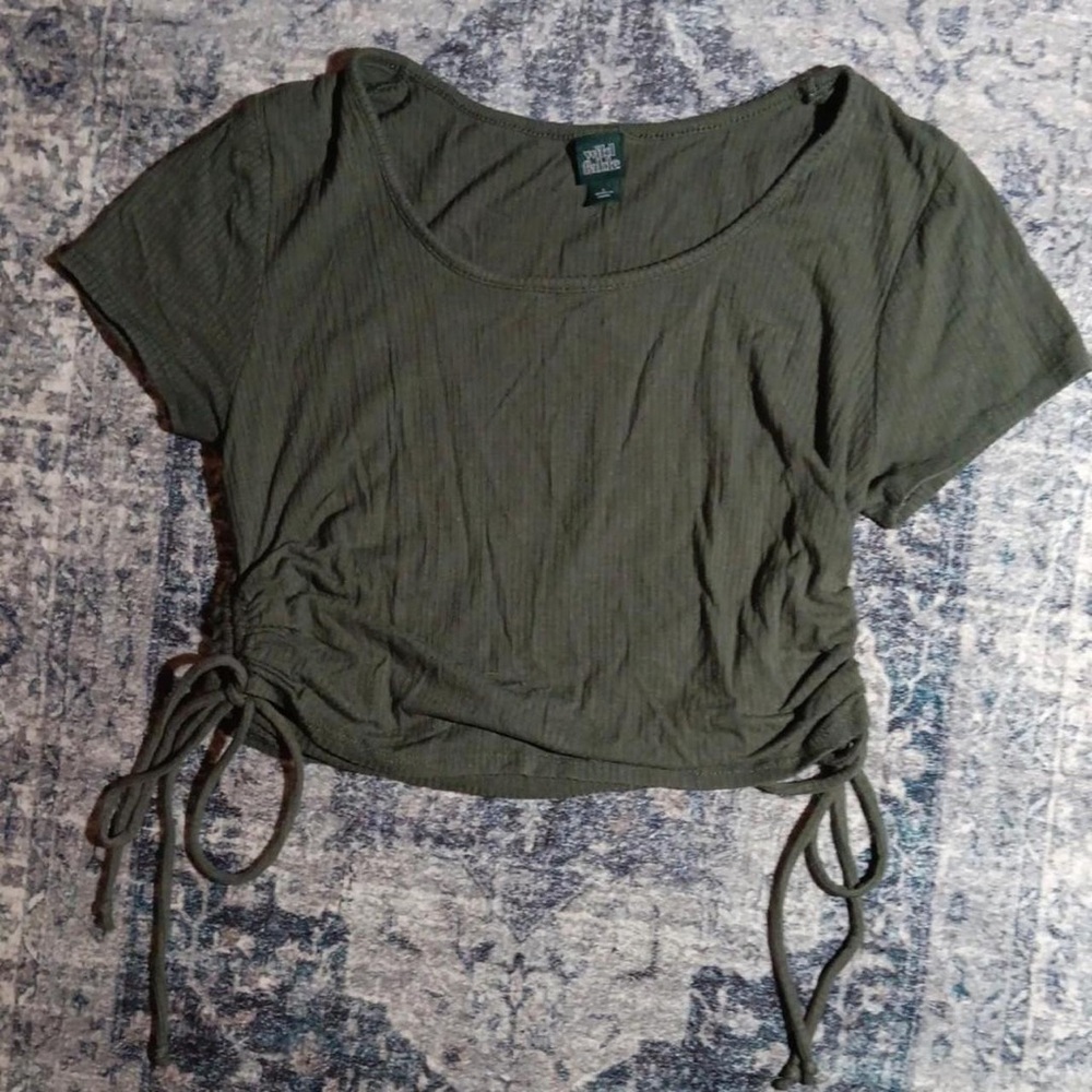 Wild Fable Green Crop Tie Front T-Shirt